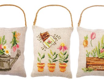 DIY Counted Cross Stitch Kit "Deco cushion kit Garden set of 3"  Embroidery kit, Home decor, Gift for her
