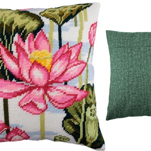 DIY Needlepoint Pillow Kit Lotus, Tapestry cushion kit, Half Cross Stitch Kit, Embroidery kit, size 16x16 40x40 cm, Printed Canvas image 9