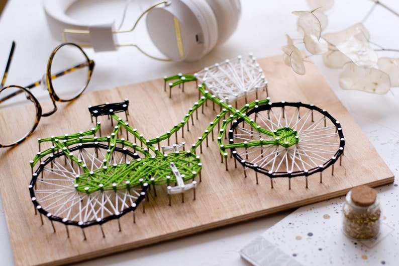 String Art Creative DIY Kit Bicycle 7.5x11.4 / 19.0x29.0 cm, Wall decor, Abris Art A05 image 1