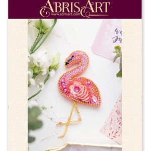 DIY Jewelry making kit Flamingo, Seed beaded brooch, Bead Embroidery Kit A04 image 2