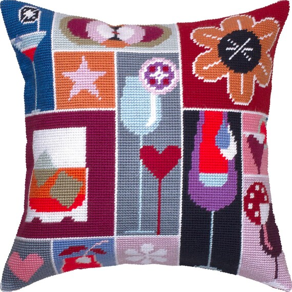 Cocktail-Party Stick-Set Für Wurfkissen – 40,6x40,6 Cm, Bedruckte Leinwand, Acrylgarn, Nadel, Europäische Qualität