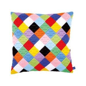 Kit fai da te per cuscino a punto lungo "diamanti colorati", kit punto croce, kit punto croce, kit ricamo, dimensioni 16"x16" (40х40 cm)