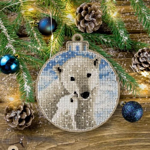 DIY Christmas tree toy kit "Polar bears", Embroidery kit, Christmas tree decor, Christmas gift