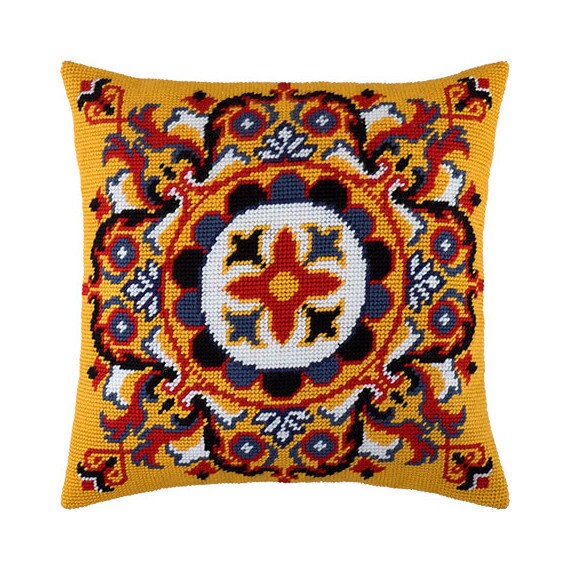 Diy Needlepoint Pillow Kit Persian Rosette Etsy
