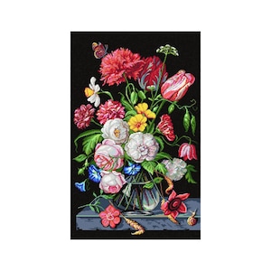 DIY Cross Stitch Kit &quot;Bouquet on a black background&quot; with Printed Tapestry Canvas, 19.7&quot;x31.5&quot; / 50х80 cm, Needlepoint Kit, Embroidery kit