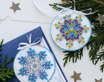 DIY Bead Embroidery Kit "Small snowflake", Christmas tree toy kit, Xmas tree beading embroidery, Abris Art A07