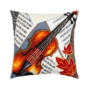 DIY Needlepoint Pillow Kit "Violin", Tapestry cushion kit, Half Cross Stitch Kit, Embroidery kit, size 16"x16" (40x40 cm), Printed Canvas