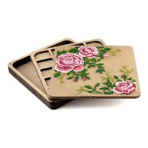 Kit de broderie de perles bricolage « Roses », plateau organisateur de perles en bois avec couvercle en bois, étui de rangement pour perles de rocaille, boîte à perles, outils pour perles