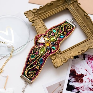 DIY Beaded bracelet kit &quot;Golden ornament&quot; / Bead embroidery / Jewelry making kit / Handmade Bracelet kit / Gift for women / Abris Art A01