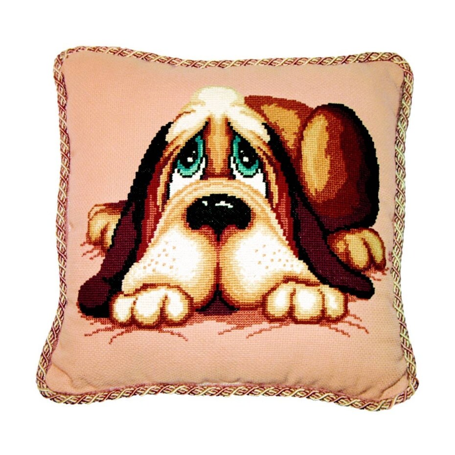 Kit de punto de cruz DIY Perro triste Kit de bordado Almohada