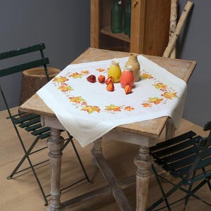 DIY Printed Tablecloth kit "Autumn leaves", Printed Cross Stitch Kit, Embroidery table decor kit