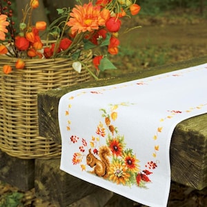 DIY Aida-tafelloperpakket 'eekhoorn', telpatroon, borduurpakket tafeldecoratie