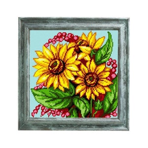 DIY Cross Stitch Kit &quot;Sunflower Bouquet&quot; with Printed Tapestry Canvas, 9.8x9.8 in / 25x25 cm, Needlepoint Kit, Embroidery kit