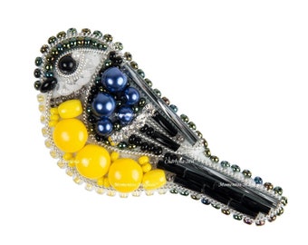 Beadwork kit for creating brooch "Blue tit", DIY Jewelry making kit, Seed beaded brooch, Bead Embroidery Kit
