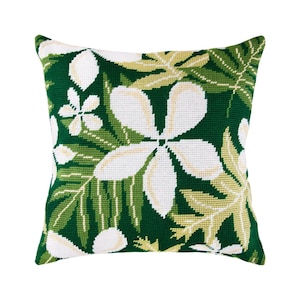 DIY Needlepoint Pillow Kit &quot;Jasmine&quot;, Tapestry cushion kit, Half Cross Stitch Kit, Embroidery kit, size 16&quot;x16&quot; (40x40 cm), Printed Canvas