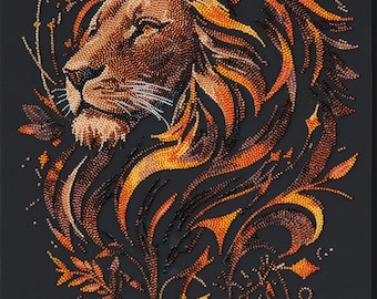 Bead Embroidery Kit "The King of Beasts" | DIY Beadwork Kit for Adults on Printed Canvas, Preciosa Beads