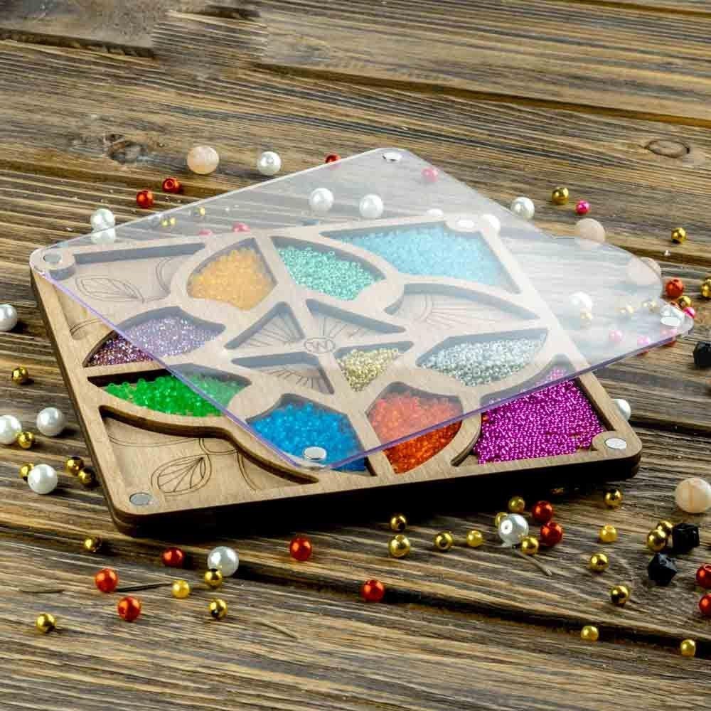 Wood Bead Organizer Tray With Lid 
