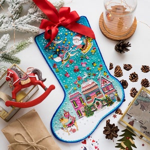 DIY Bead embroidery kit on art canvas &quot;Miracles&quot;, Christmas Stocking Beadwork kit, Abris Art A01, diy needlework craft kit