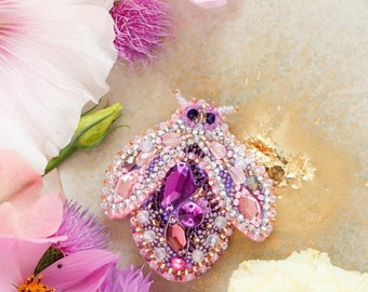 DIY Jewelry making kit "Ametrine wings", Seed beaded brooch, Bead Embroidery Kit