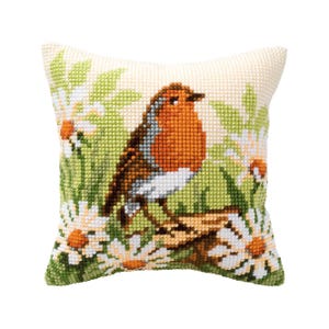 DIY Cross Stitch Cushion Kit &quot;Spring Robin&quot; | Needlepoint Pillow Kit | Embroidery kit | Home decor