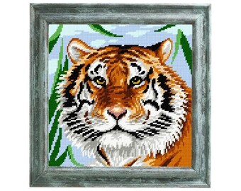 DIY Cross Stitch Kit "Tiger" with Printed Tapestry Canvas, 9.8x9.8 in / 25x25 cm, Needlepoint Kit, Embroidery kit