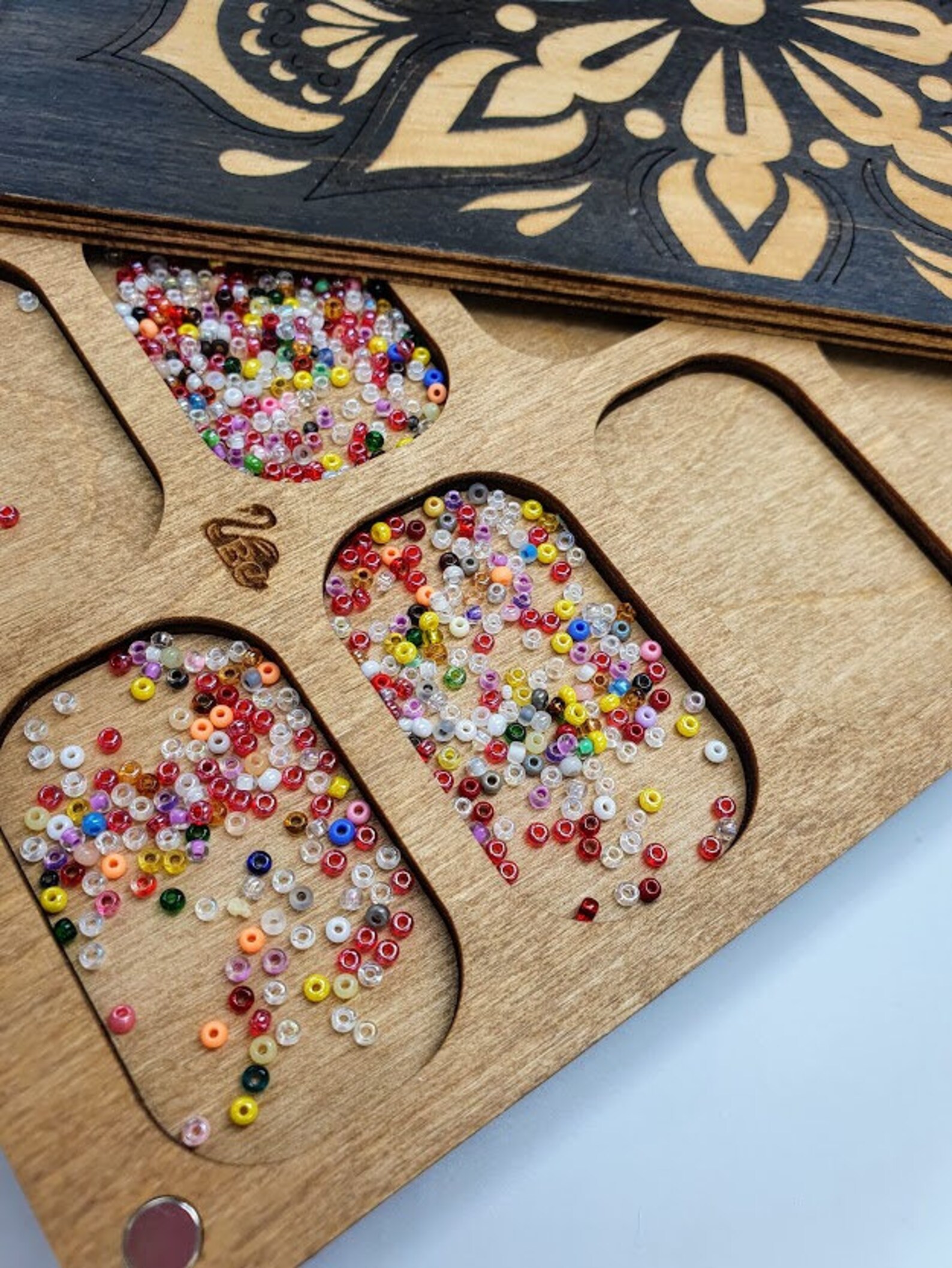 Wood bead organizer tray with wooden lid Seed bead storage Etsy