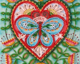 DIY Bead Embroidery Kit on art canvas "Summer heart", Beading pattern, Home decor, A08 Abris Art