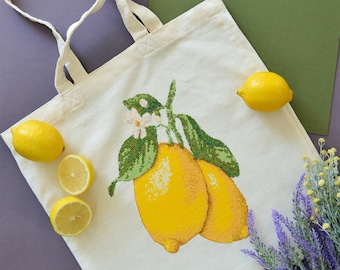 Cross Stitch Tote Bag for Embroidery "Yellow Inspiration" | DIY Embroidery kit Shopper Bag | Canvas Bag for Hand Embroidery