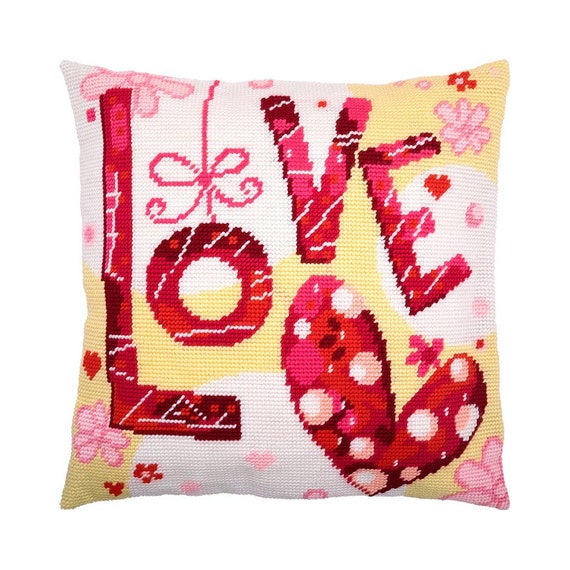 Diy Needlepoint Pillow Kit Love Tapestry Cushion Etsy