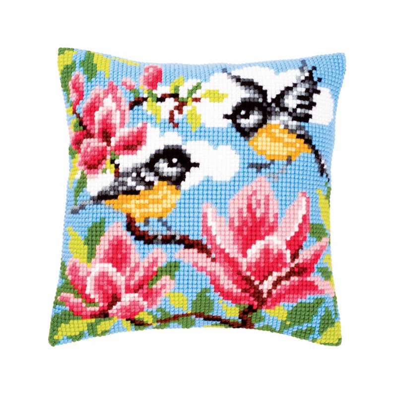 40\u044540 cm Embroidery kit DIY Needlepoint Pillow Kit Cross Stitch Cushion Kit Tits and Magnolia size 16x16