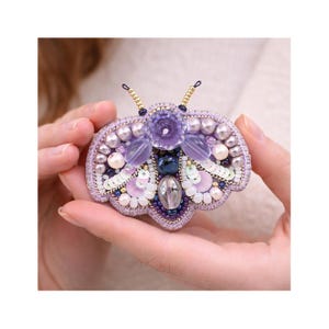 Kit kralenwerk voor het maken van broche "Purple Bug", kit DIY sieraden maken, kit brochespeld, rocailles broche, borduurpakket kralen