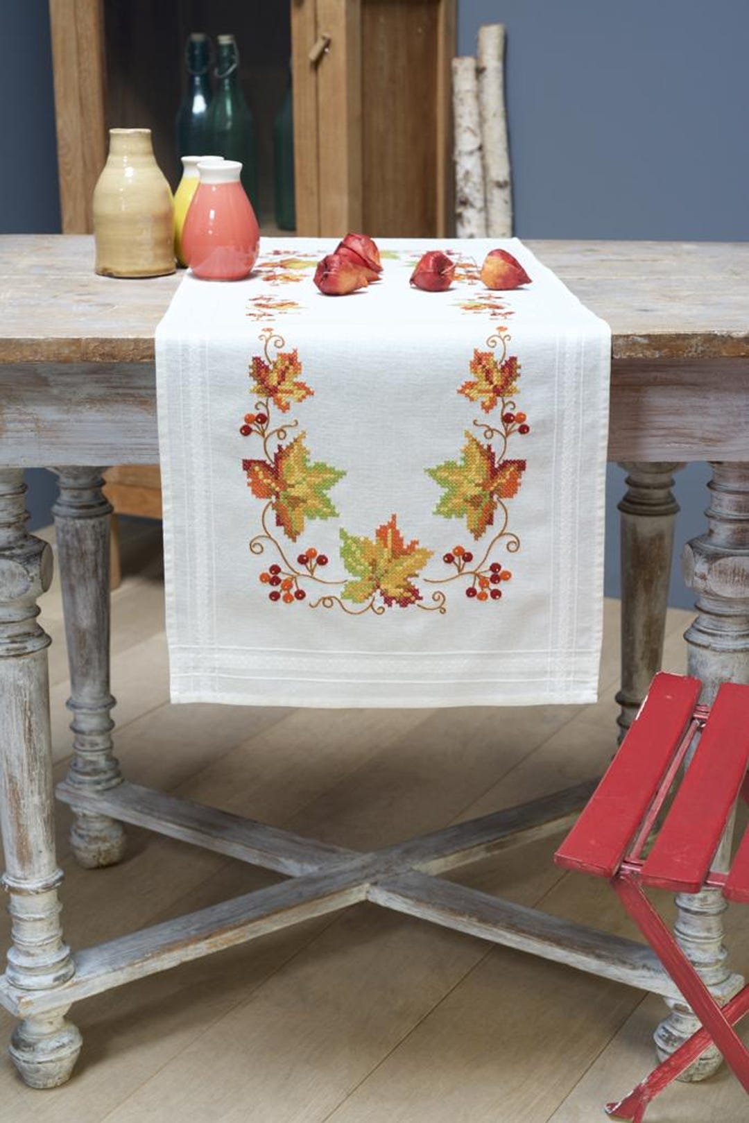 DIY Printed Table Runner Kit "autumn Leaves", Printed Cross Stitch Kit ...