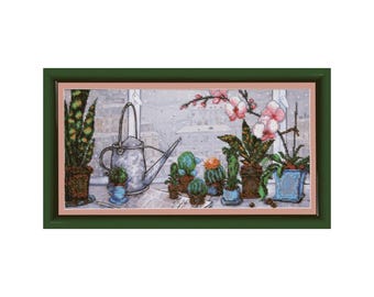 DIY Beadwork Kit "Cactus"  7.5"x15.4", Bead Embroidery Kit, DIY Craft Kit