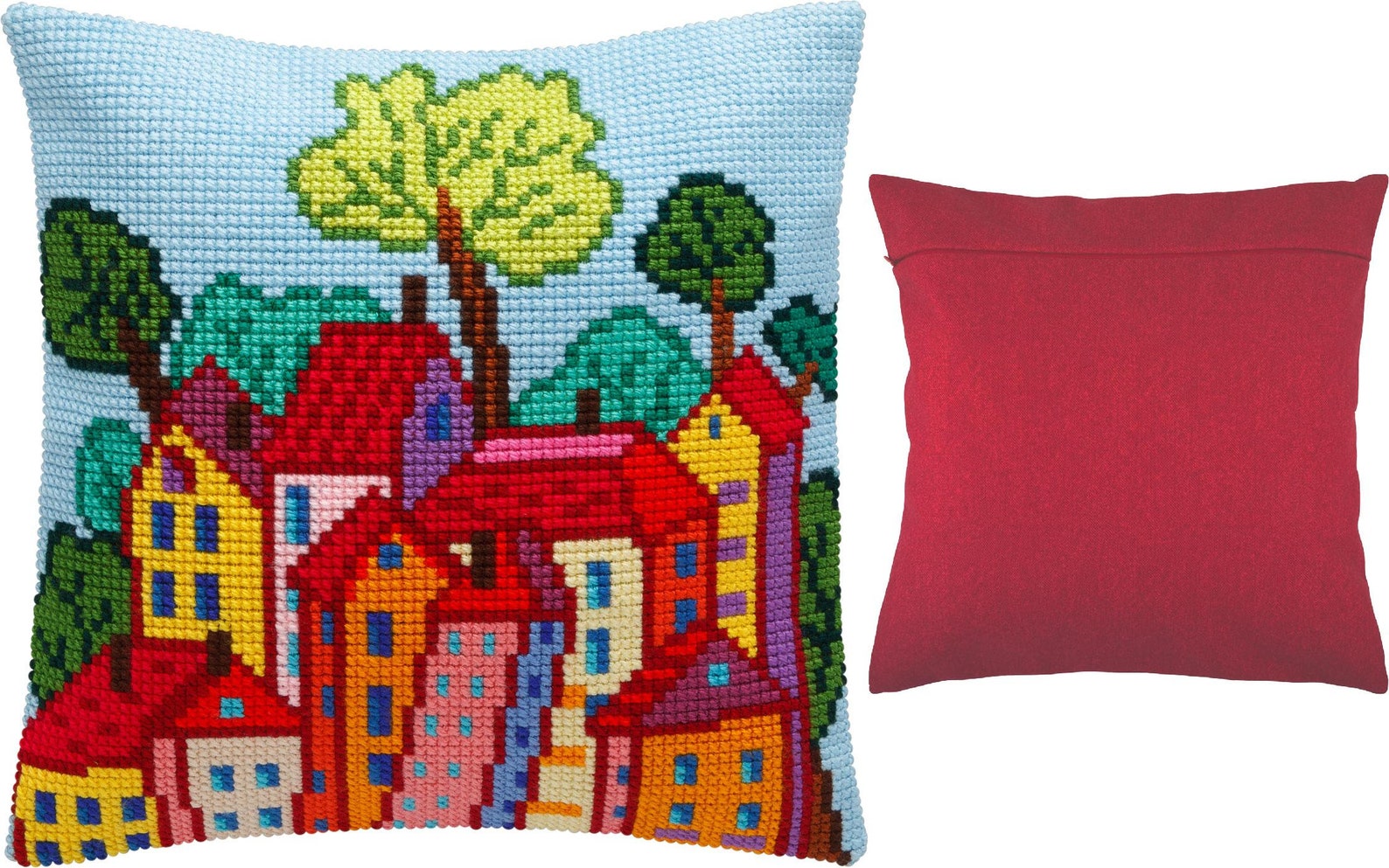 DIY Needlepoint Pillow Kit Italian Town Cross Stitch Cushion Etsy