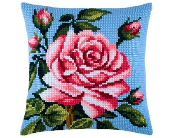 DIY-kussenset kruissteek "Rose" met bedrukt canvas, borduurkussenset, borduurpakket, Brvsk, 16 x 16" (40 x 40 cm)