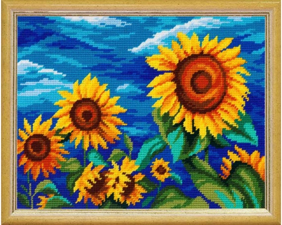 Needlepoint//Tapestry Pillow Cover DIY Kit /"Sunflowers/"