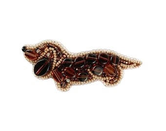 DIY  Jewelry making kit, Seed beaded brooch "Dachshund", Bead Embroidery, Needlework beading