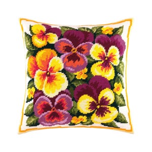 DIY Needlepoint Pillow Kit &quot;Violas&quot;, Tapestry cushion kit, Half Cross Stitch Kit, Embroidery kit, size 16&quot;x16&quot; (40x40 cm), Printed Canvas