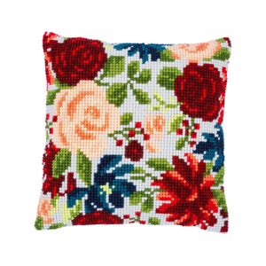 DIY Cross Stitch Cushion Kit &quot;Peonies&quot; | Needlepoint Pillow Kit | Embroidery kit | Home decor