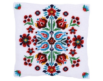 DIY Tapestry Cushion Kit "Folklore", Needlepoint Pillow Kit, Embroidery kit, size 16"x16"