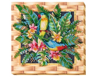 DIY Bead Embroidery Kit on art canvas "Lori parrots", Craft kit, Beading pattern, Home decor, A08 Abris Art