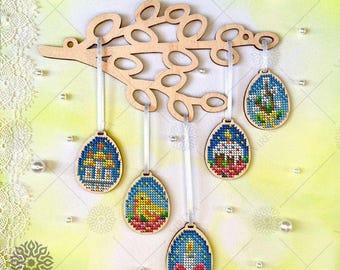 DIY イースターエッグキット、イースターエッグパターン、木製キットのビーズ刺繍、刺繍用の木製ブランク、イースターの室内装飾、イースターのギフト