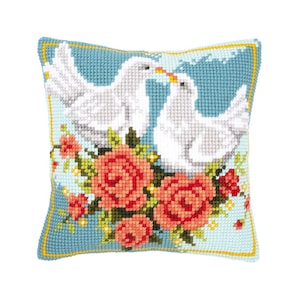 DIY Cross Stitch Cushion Kit &quot;Doves in love&quot; | Needlepoint Pillow Kit | Embroidery kit | Home decor