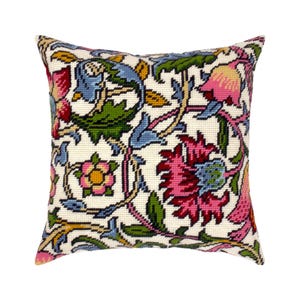 Kit d'oreillers pour broderie « Lodden. Carnations » | Coussin de tapisserie, kit de broderie au point de tente, coussin de couture, toile imprimée 40 x 40 cm