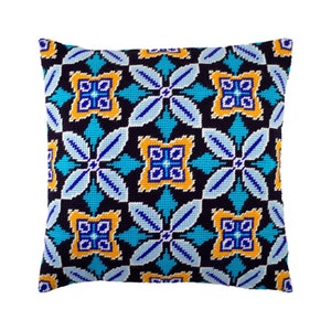 DIY Needlepoint Pillow Kit "Morocco", Tapestry cushion kit, Half Cross Stitch Kit, Embroidery kit, size 16"x16" (40x40 cm), Printed Canvas