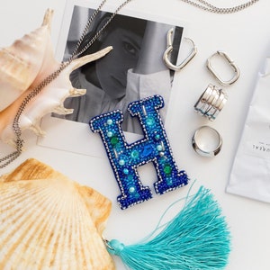 Kit de fabricação de joias faça você mesmo "Letra "H"", broche de miçangas, kit de bordado de miçangas A06