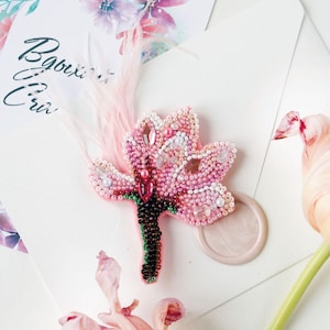 DIY Jewelry making kit &quot;Delicate magnolia&quot;, Seed beaded brooch, Bead Embroidery Kit A06
