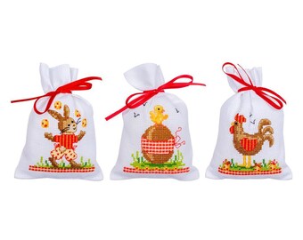 DIY Counted Cross Stitch Kit "Bag kit Easter animals set of 3"  Embroidery kit, Home decor, Gift for her
