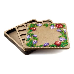 Kit de broderie de perles bricolage « Grenade », plateau organisateur de perles en bois avec couvercle en bois, étui de rangement pour perles de rocaille, boîte à perles, outils pour perles