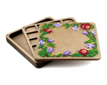 DIY Perlenstickerei Set ""Granatapfel"", Holzperlen Aufbewahrungsbehälter mit Holzdeckel, Aufbewahrungsbehälter für Perlen, Perlenbox, Perlenwerkzeug."